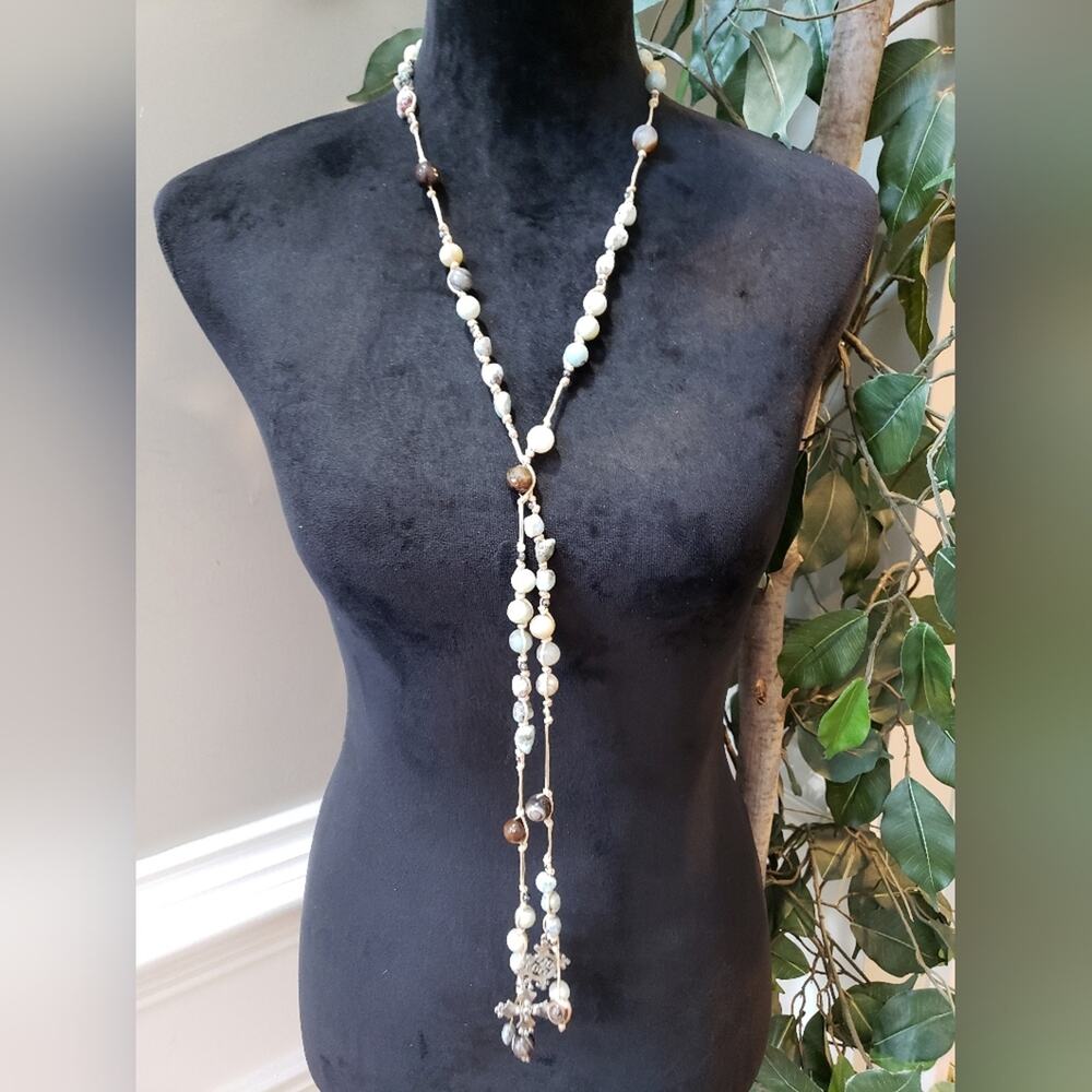 Womens Fashion Mixed Bead Faceted Bead Natural Quartz Chips Tassel Long Necklace - Picture 9 of 9